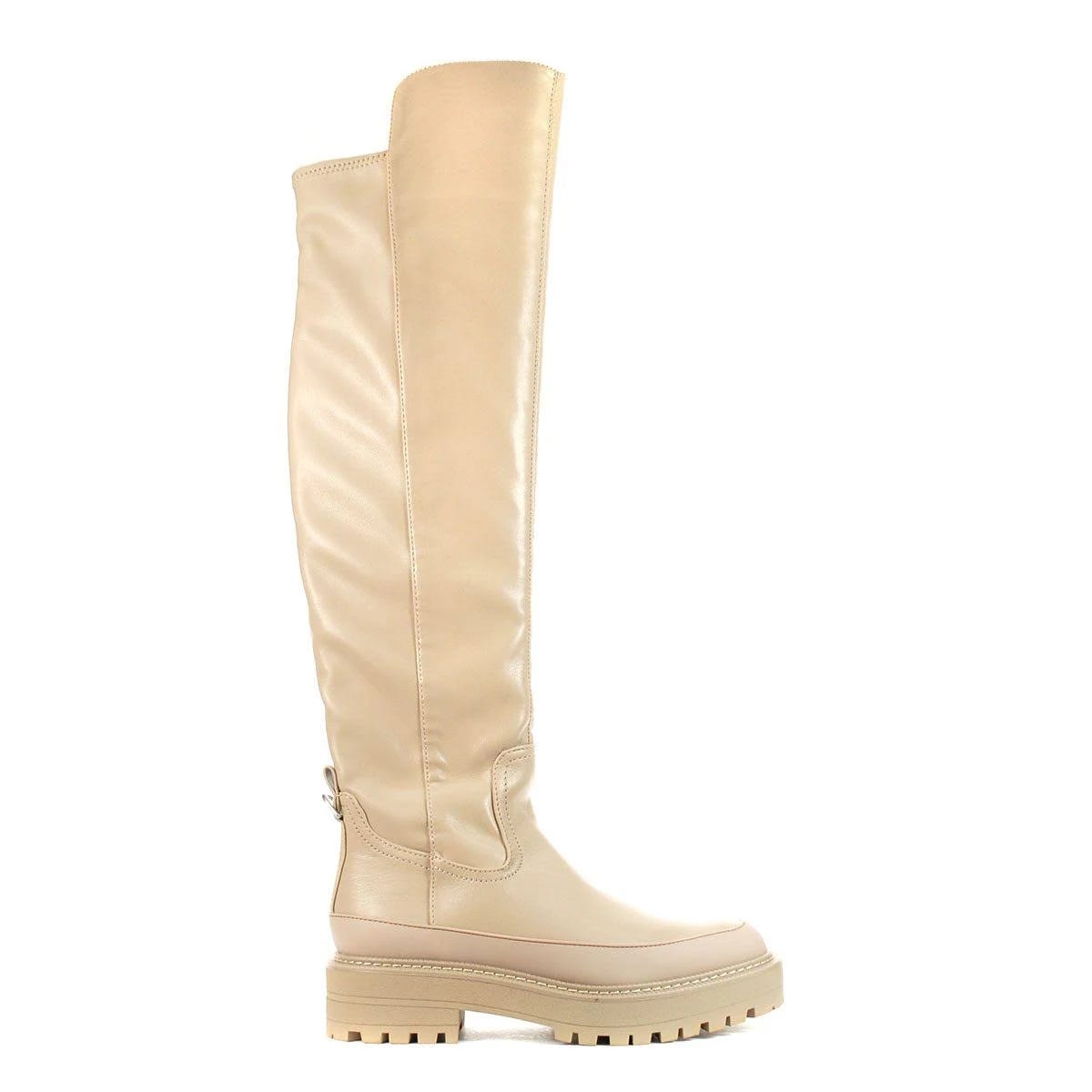 Sam Edelman Lerue Tall Stretch Fabric Moto Boots - Light Cream Leather | Image