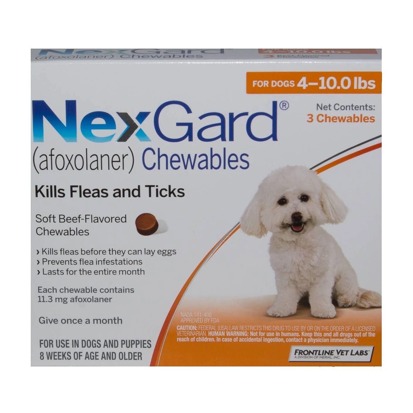 Effective & Long-Lasting Nexgard Chewables for Dogs (4-10 lbs, 6 Doses) | Image