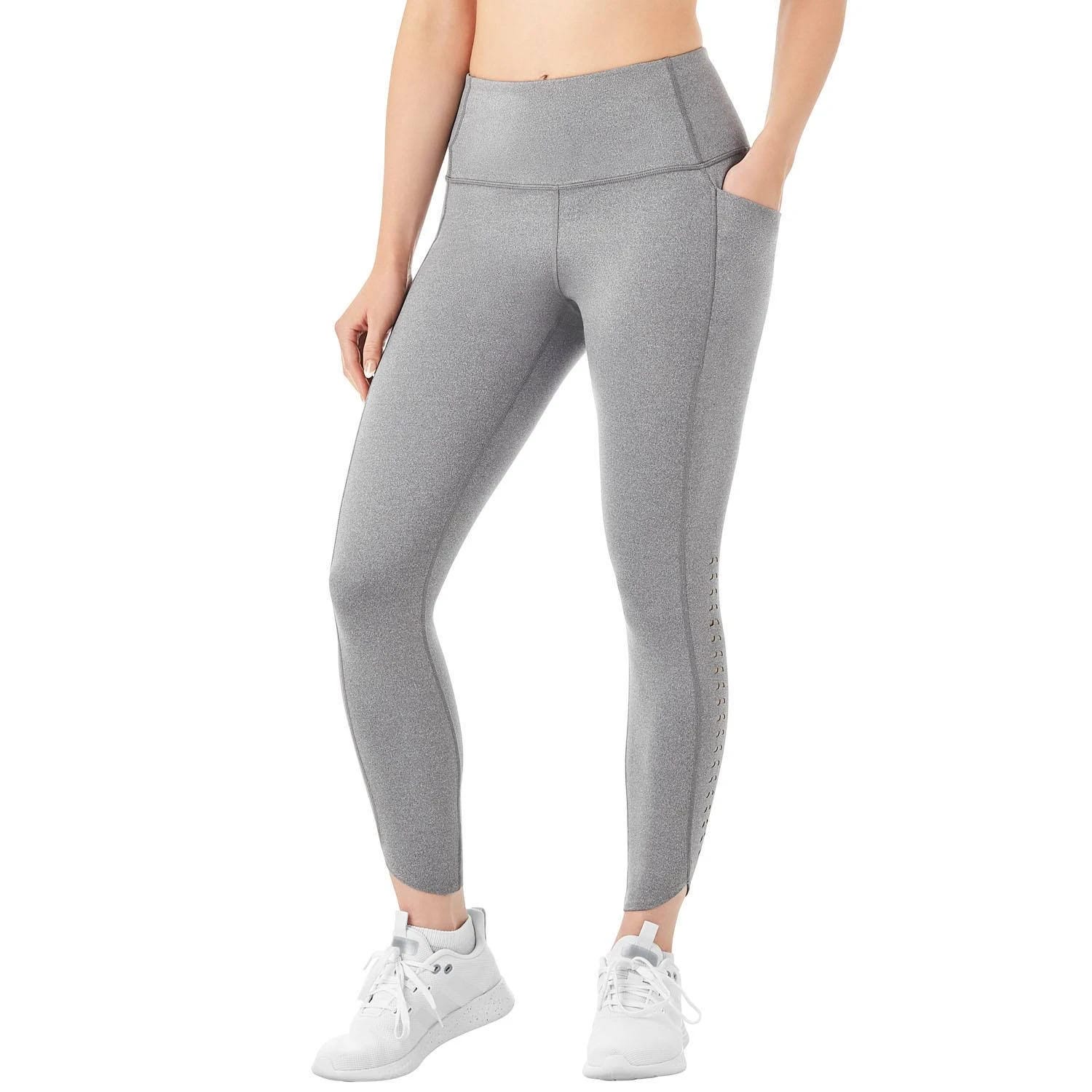 Comfortable High-Rise Leggings for Women: Athleisure Style - Perforated, Moisture-Wick, Pockets, Stretchy and Adjustable (Black Soot, Medium Grey Heather, Orchid Pizzazz, Blue Moonlight) | Image