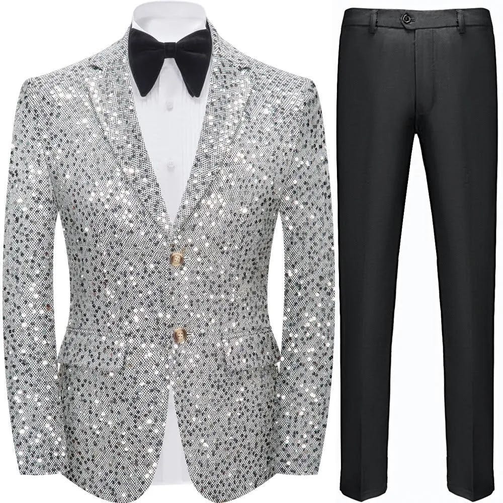 Shimmering Silver Suit with Sequin Embroidery | Image