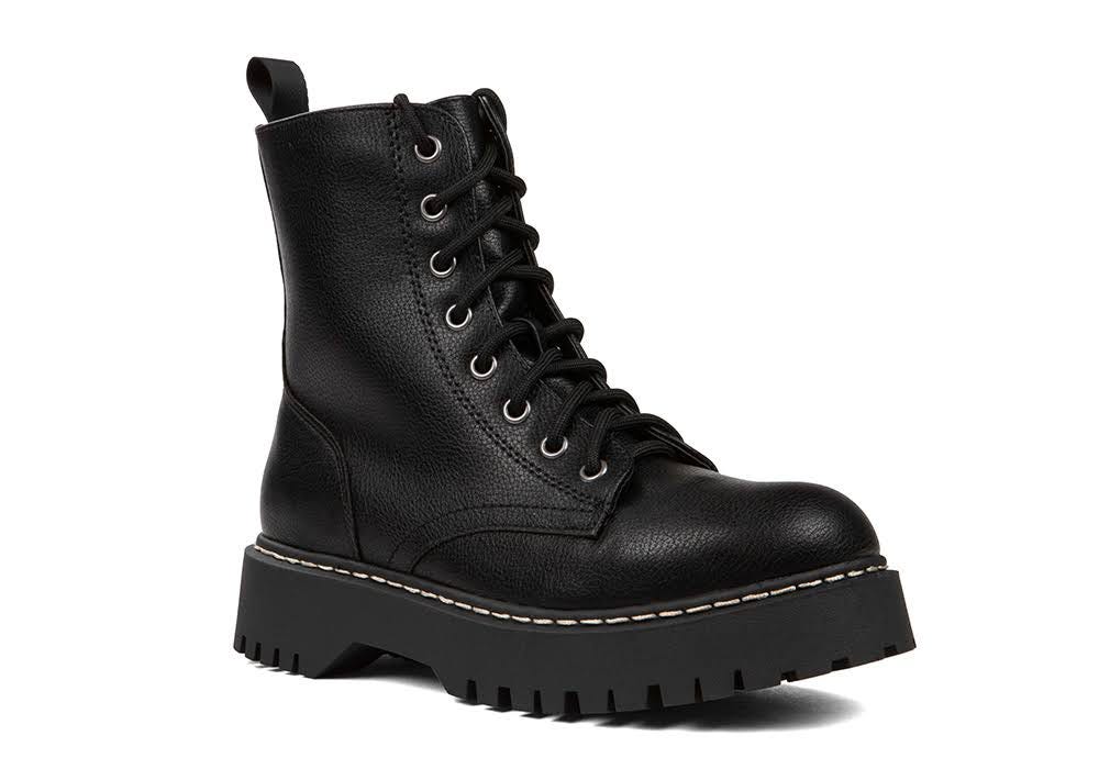 Stylish Textured Faux-Leather Combat Boots with Padded Insole | Image
