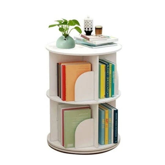 oukaning-2-tier-360-rotating-bookshelf-multi-functional-bookshelf-organizer-shelf-floor-standing-whi-1