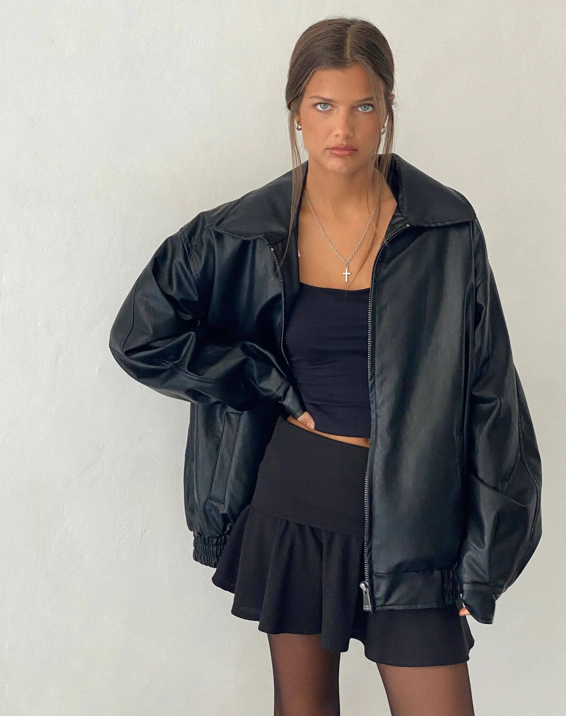 PU Black, Oversized Women's Cavita Jacket | Image