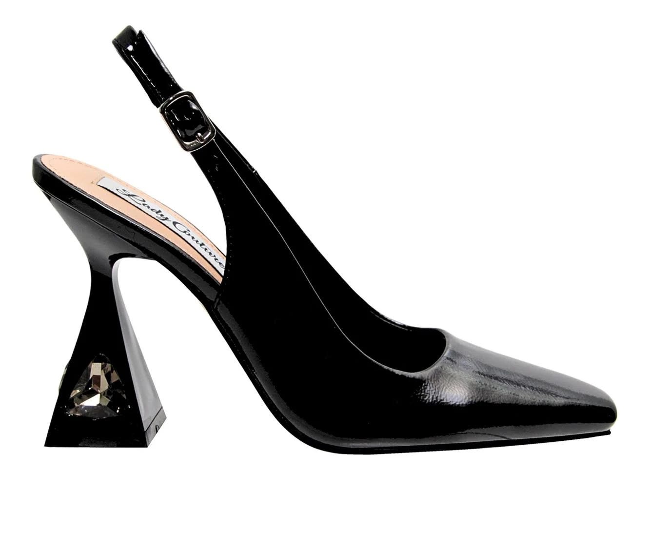 Lady Couture Black Slingback Pumps - Square-Toe Short Heels | Image