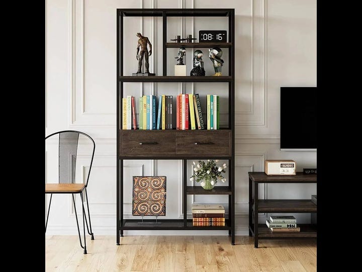 homfa-5-tier-iron-bookcase-with-2-drawers-industrial-tall-bookshelf-with-7-open-storage-shelves-free-1