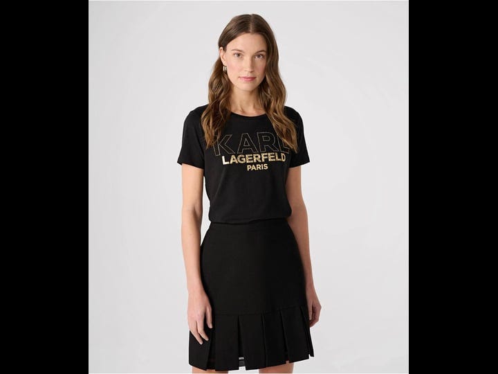 karl-lagerfeld-paris-womens-rhinestone-logo-t-shirt-black-gold-cotton-spandex-size-medium-1