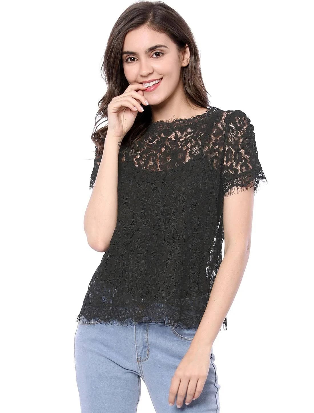 Stylish Sheer Lace Top for Women | Image