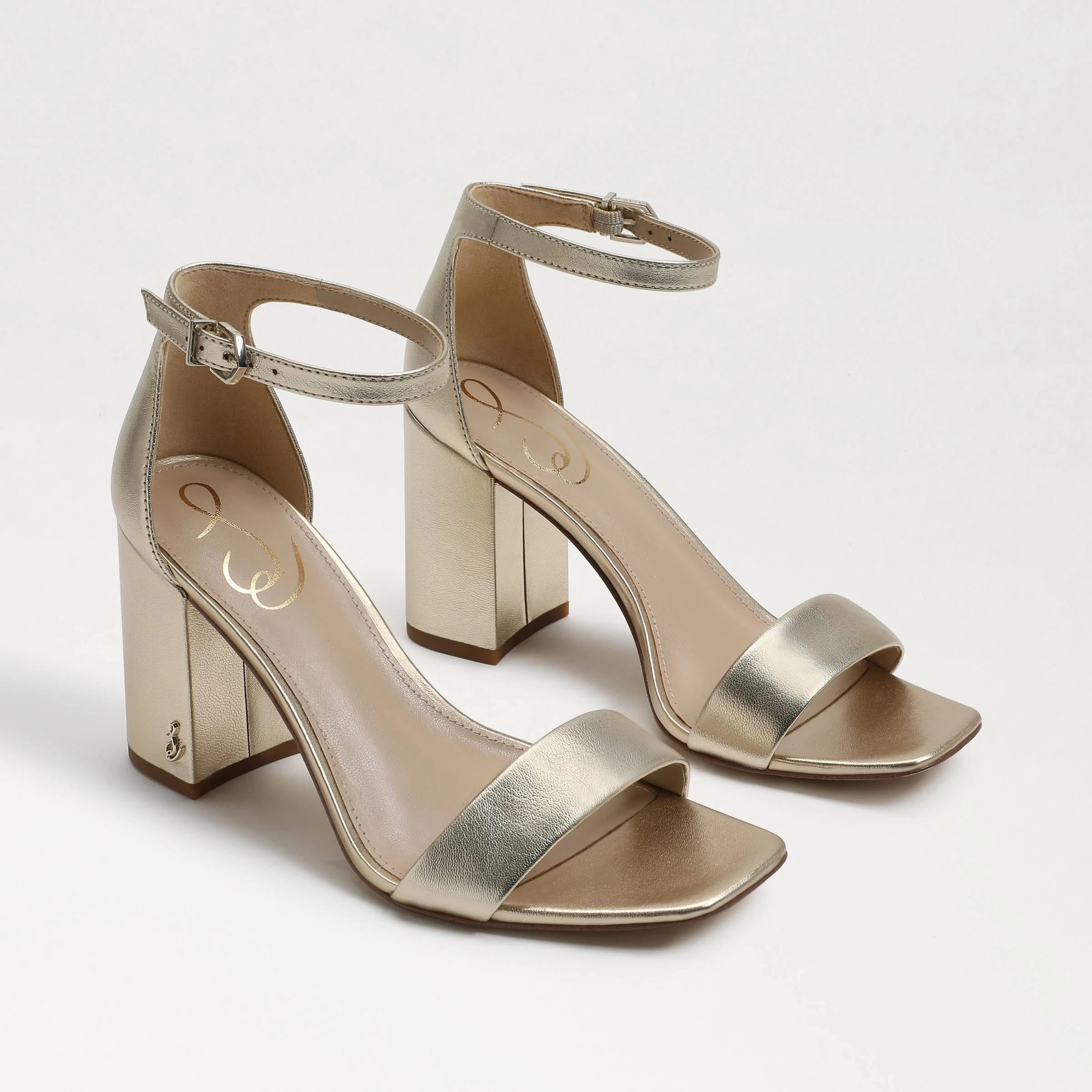 Comfortable Gold Block Heel Sandals with Adjustable Strap | Image