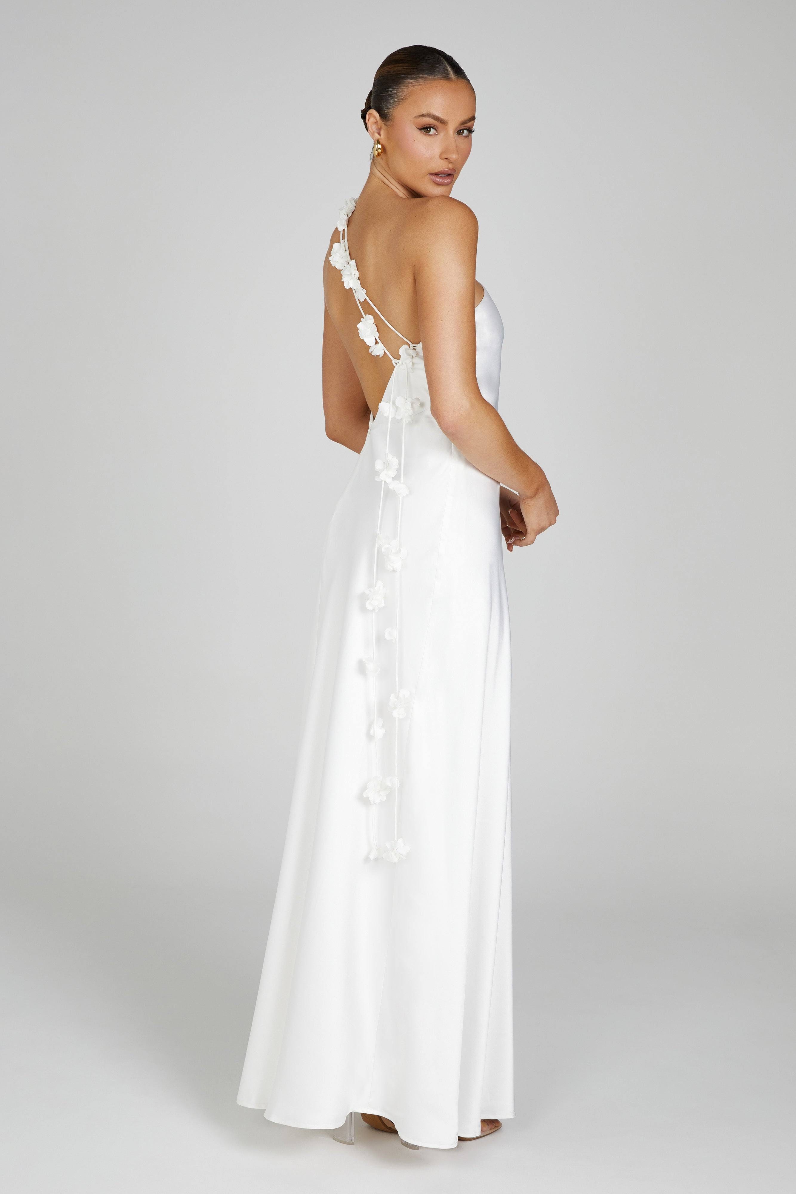 Elegant One-Shoulder Rose Maxi Dress for Special Occasions | Image