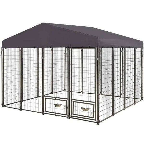 Premium Non-Toxic Outdoor Dog Kennel with Rotating Feeding Door and UV-Resistant Cover | Image