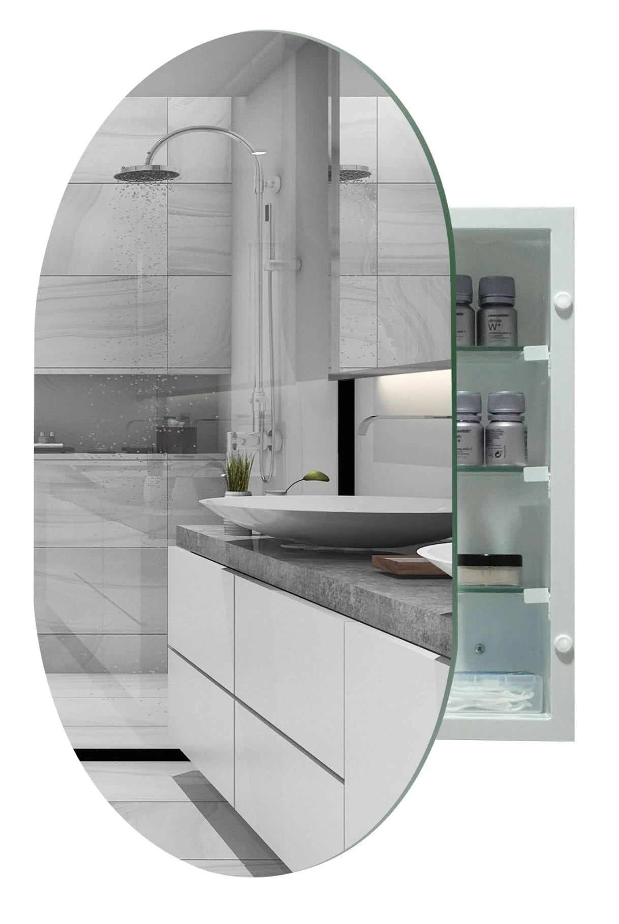 HESONTH Oval Medicine Cabinet with Mirror: Frameless Mirror | Image