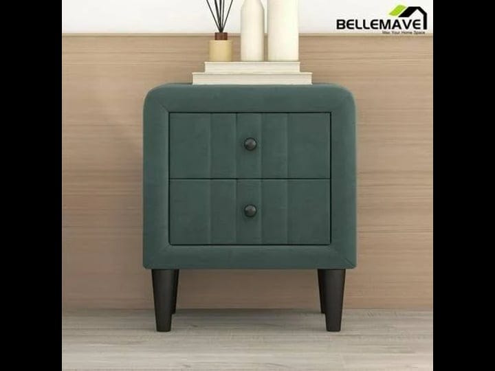 bellemave-green-velvet-fabric-upholstered-wooden-nightstand-with-2-drawers-for-bedroom-modern-2-draw-1