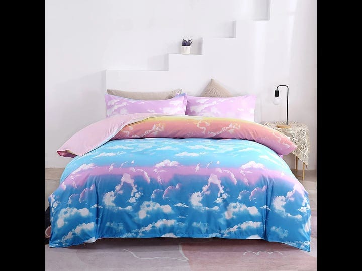 mengersi-rainbow-duvet-cover-set-twin-size-for-girls-cloud-sky-pink-blue-comforter-cover-bedding-set-1