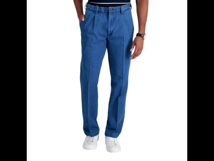 mens-haggar-work-to-weekend-classic-fit-pleated-denim-pants-size-38x32-blue-1