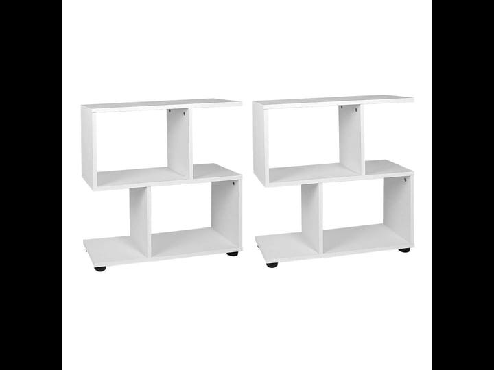 tangkula-2-tier-geometric-bookshelf-freestanding-wood-display-shelf-white-3