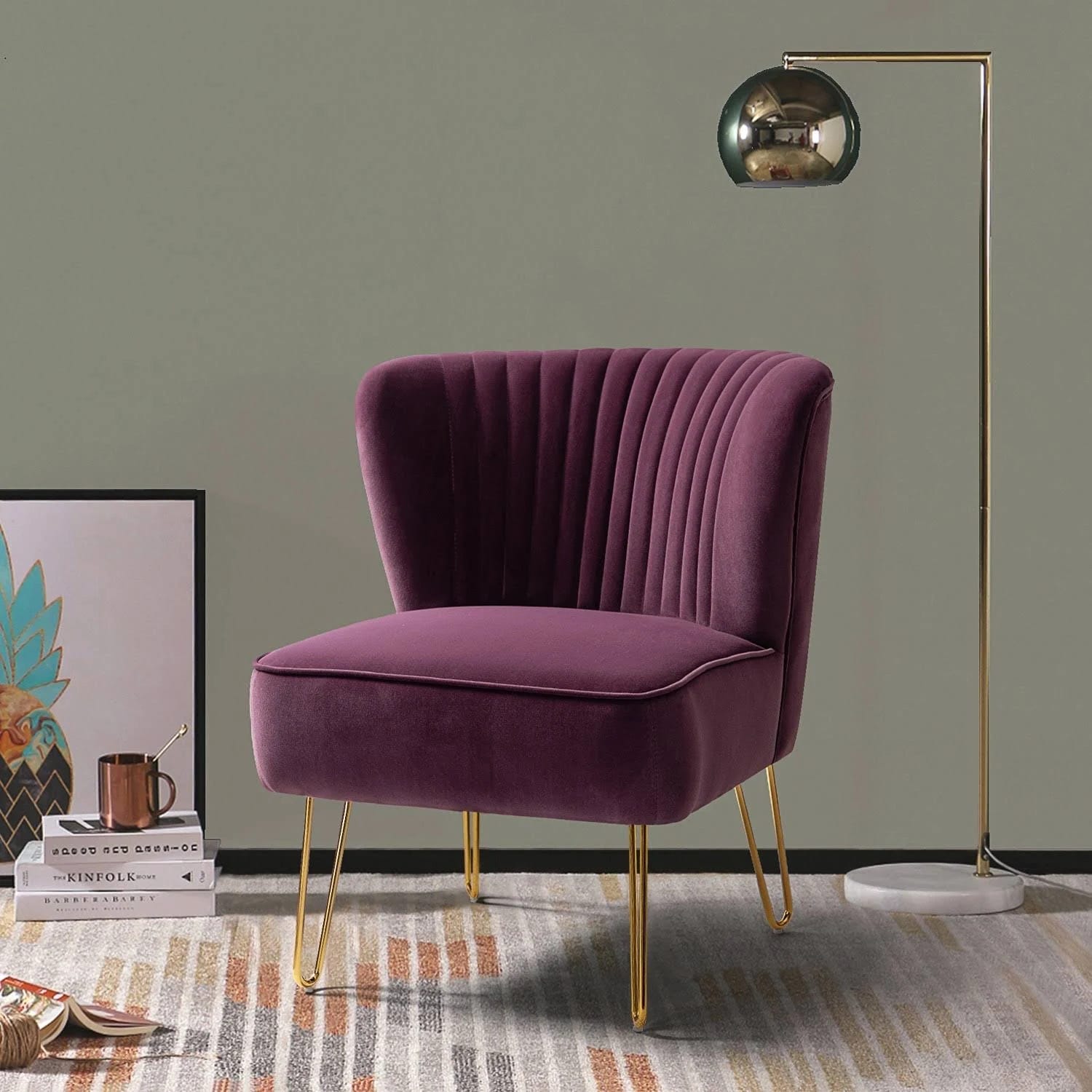 Velvet Purple Accent Sofa Chair with Golden Legs | Image
