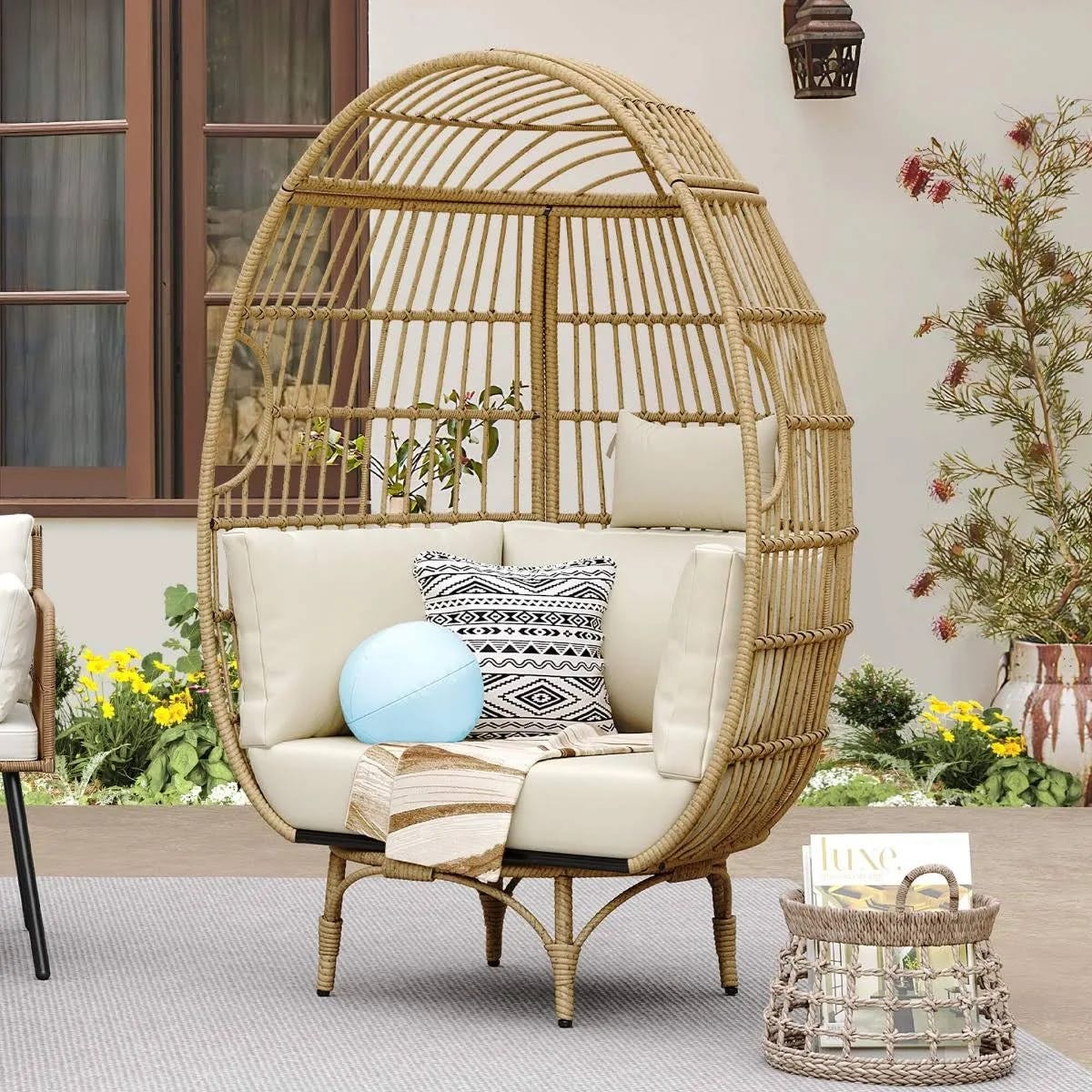 Oversized All-Weather Wicker Swivel Egg Chair: Stylish and Versatile outdoor/indoor relaxation | Image