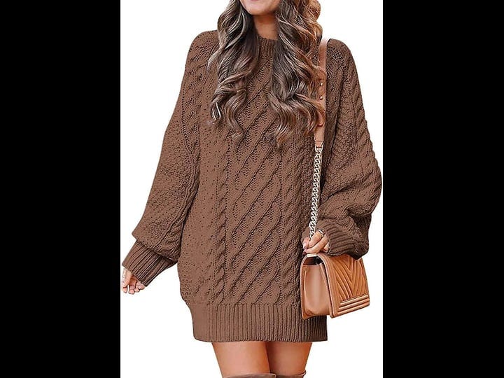 women-crewneck-long-sleeve-oversized-cable-knit-chunky-pullover-short-sweater-dresses-brown-m-1