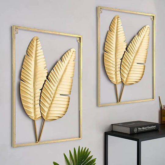 hkaikzo-gold-metal-wall-decor-set-of-2-leaf-wall-hanging-home-decor-with-frame-1