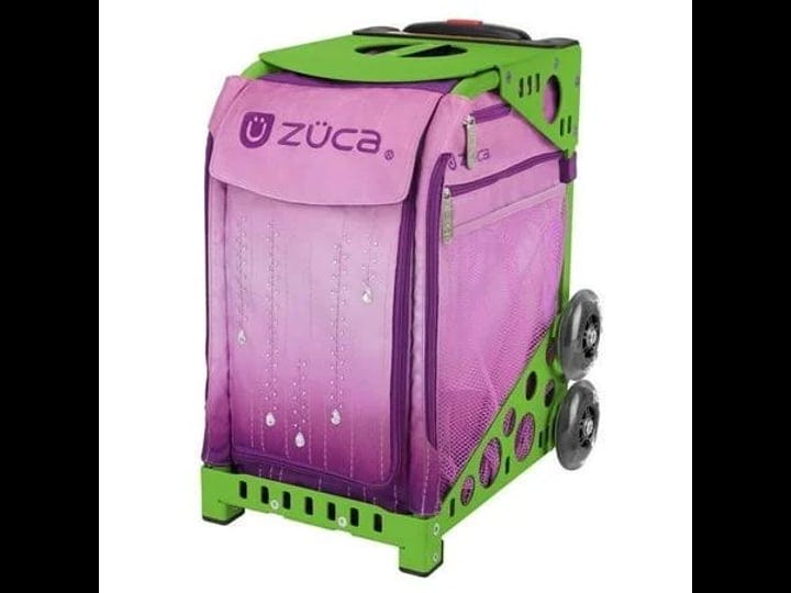 zuca-velvet-rain-sport-bag-and-green-frame-with-flashing-wheels-white-1