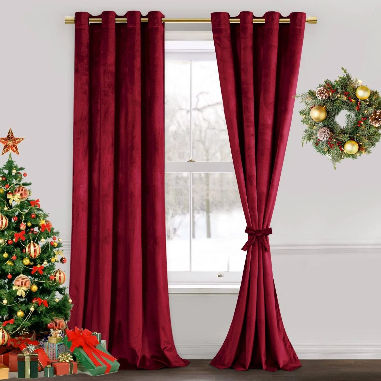 Red Velvet Thermal Insulated Window Privacy Curtains for Living Room and Bedroom | Image