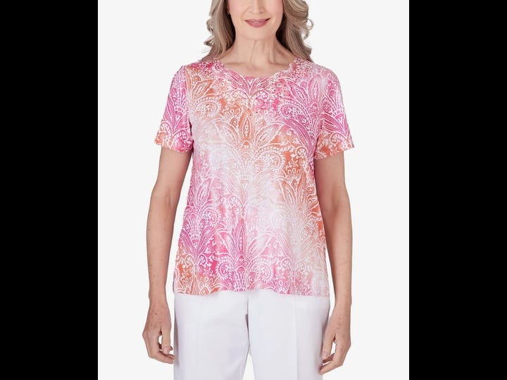 alfred-dunner-womens-paradise-island-lace-detail-ombre-medallion-top-peony-size-m-1