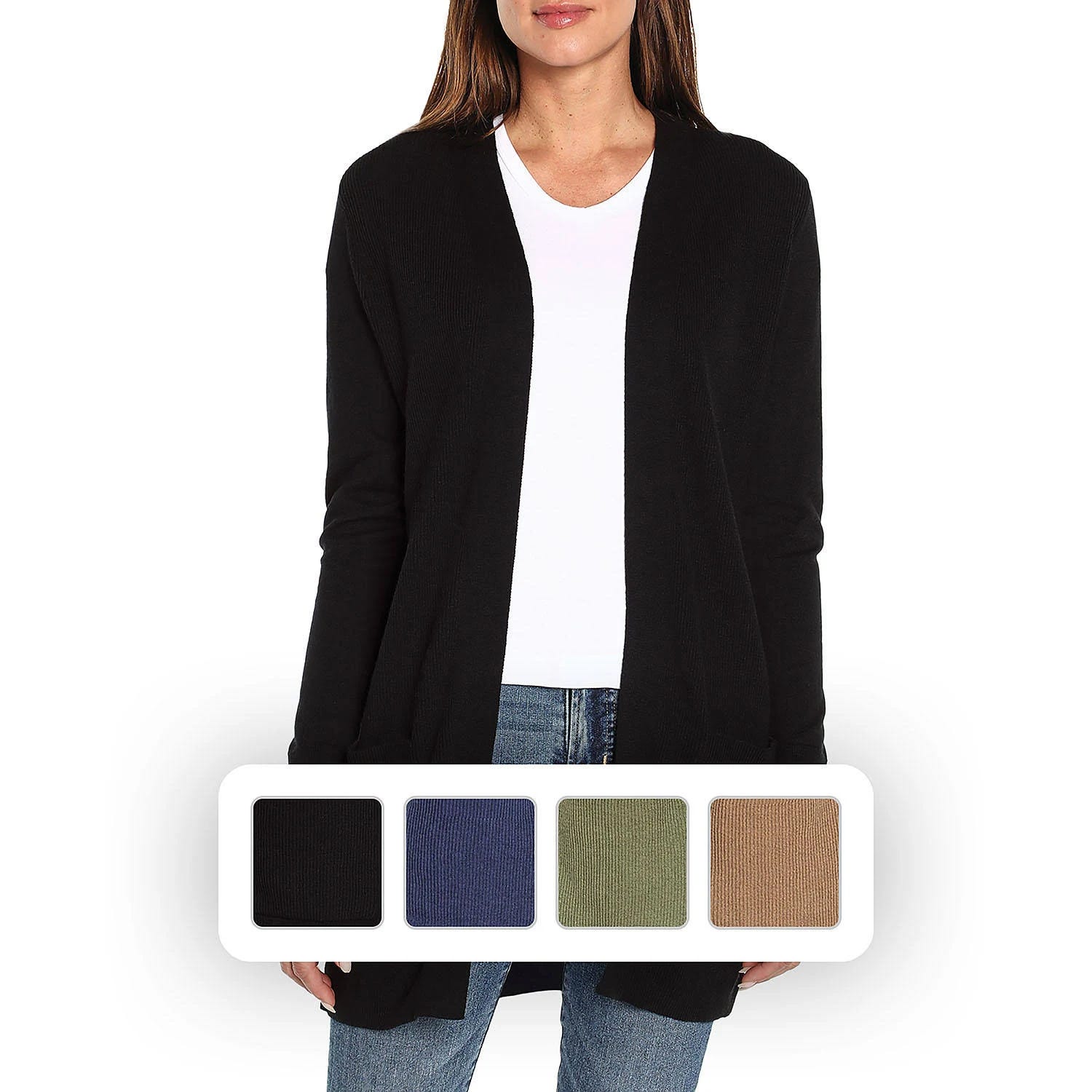 Gap Women's Long Sleeve Black Cardigan with Front Pockets (True Black, XS) | Image