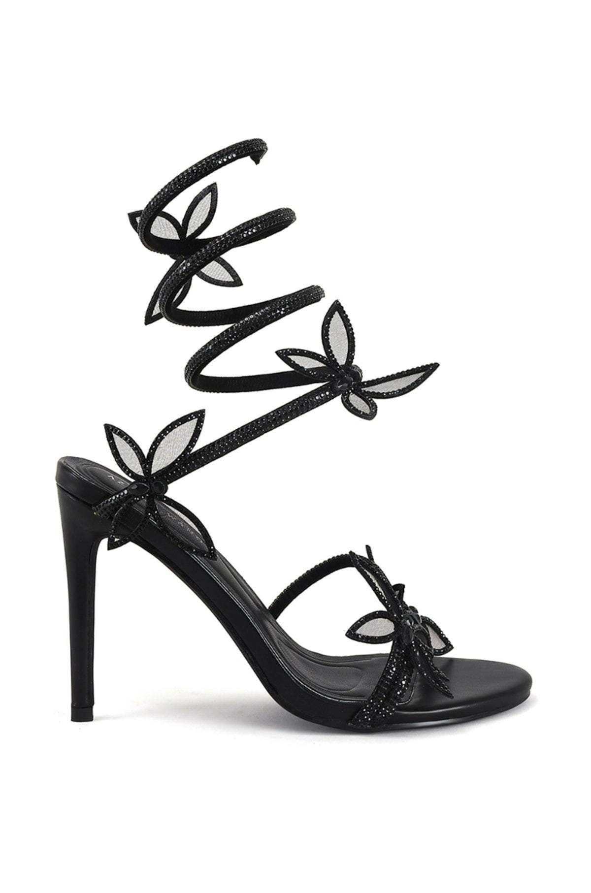Rhinestone Ankle Wrap Dress Sandals by Azalea Wang - Strappy Sparkly Heels | Image