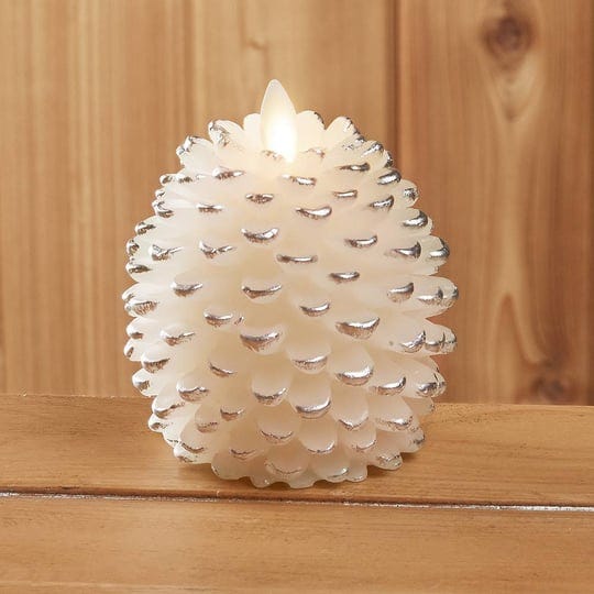 luminara-flameless-candle-pine-cone-shape-white-with-silver-accents-1