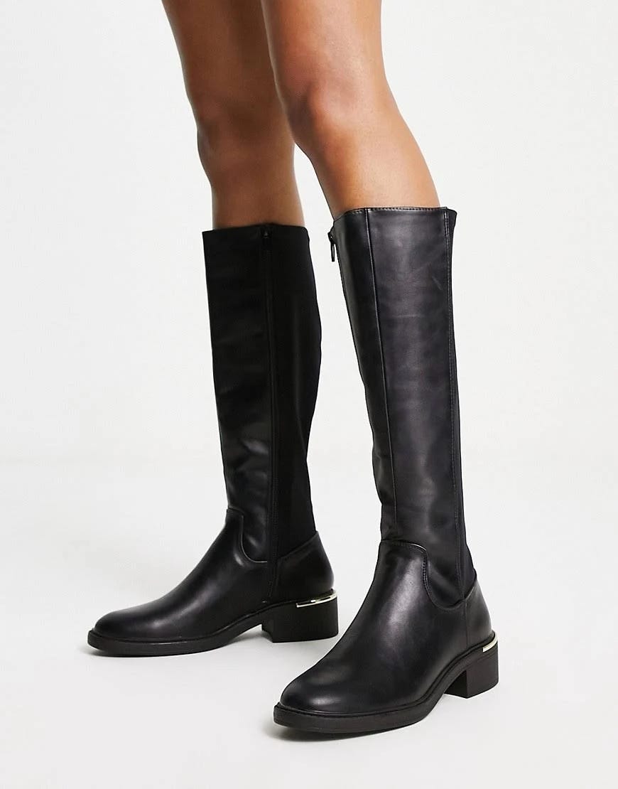 Classic Black Flat Knee High Boots | Image