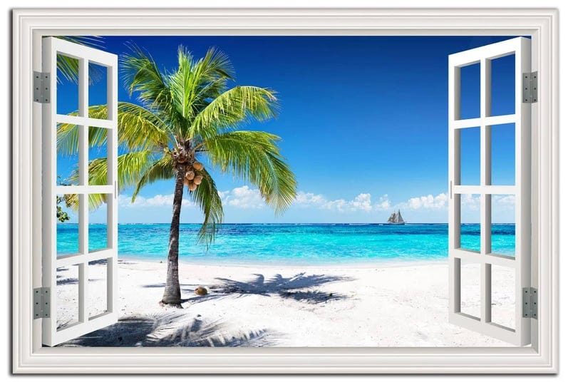 beach-pictures-wall-art-decor-for-living-room-blue-ocean-painting-decor-for-bedroom-white-window-fra-1
