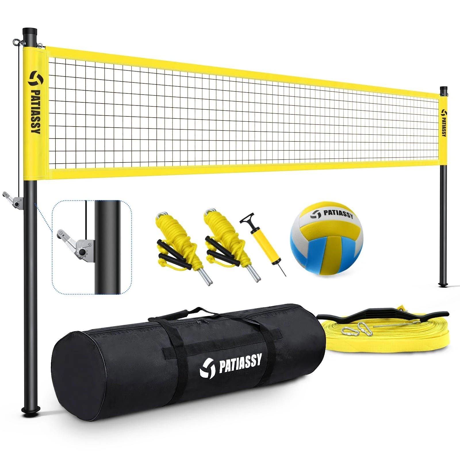 Patiassy Portable Volleyball Net Set with Height-Adjustable Aluminum Poles and Equipment | Image
