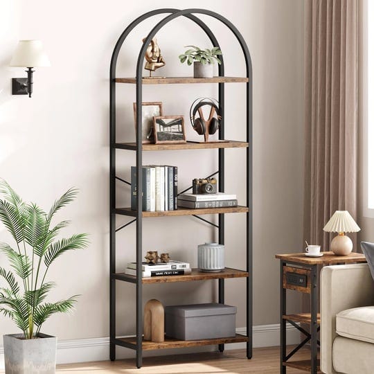 idealhouse-bookshelf-5-tier-bookcase-arched-display-racks-tall-standing-bookshelves-metal-frame-rust-1