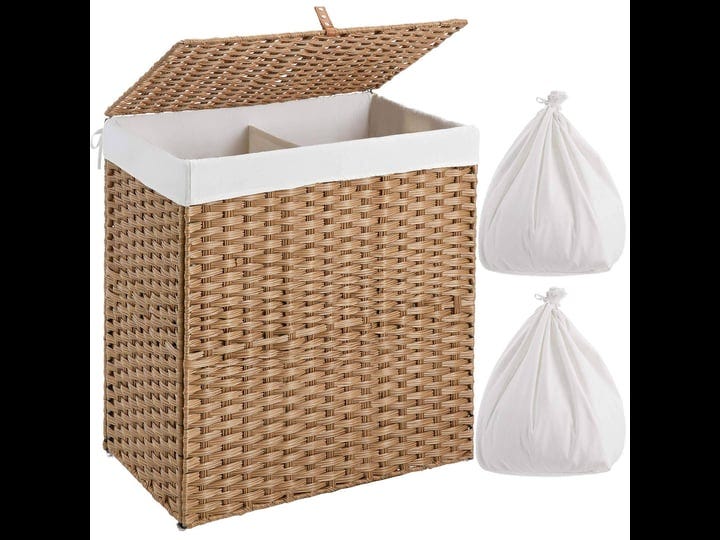 greenstell-laundry-hamper-with-lid-no-install-needed-110l-wicker-laundry-baskets-foldable-2-removabl-1