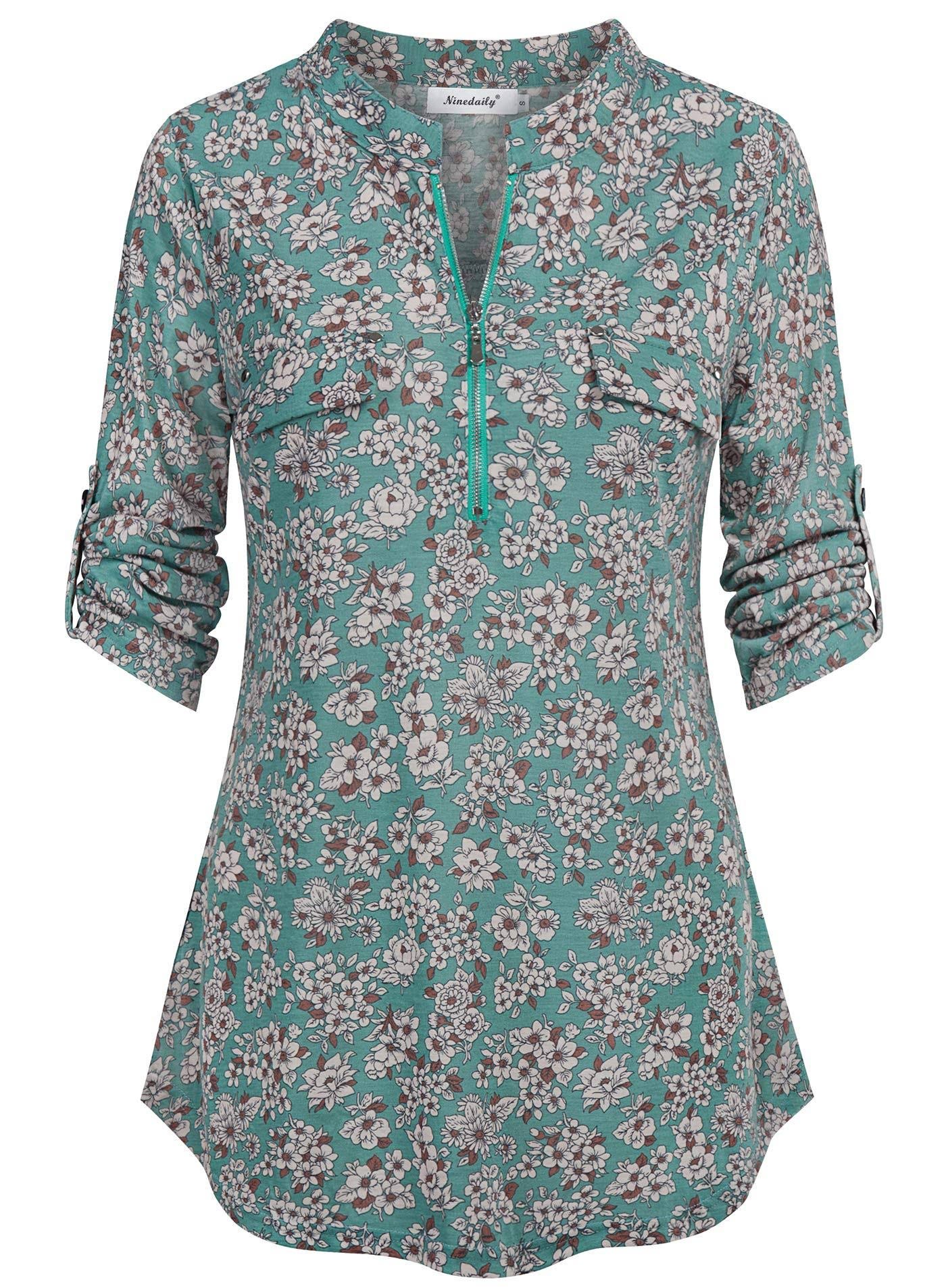 Floral Casual Zip-Up Tunic Blouse | Image