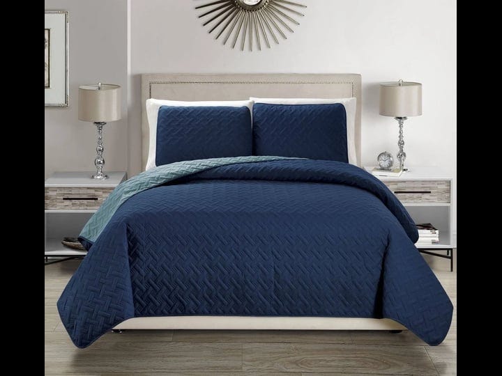 kinglinen-embossed-navy-reversible-bedspread-quilt-set-twin-1