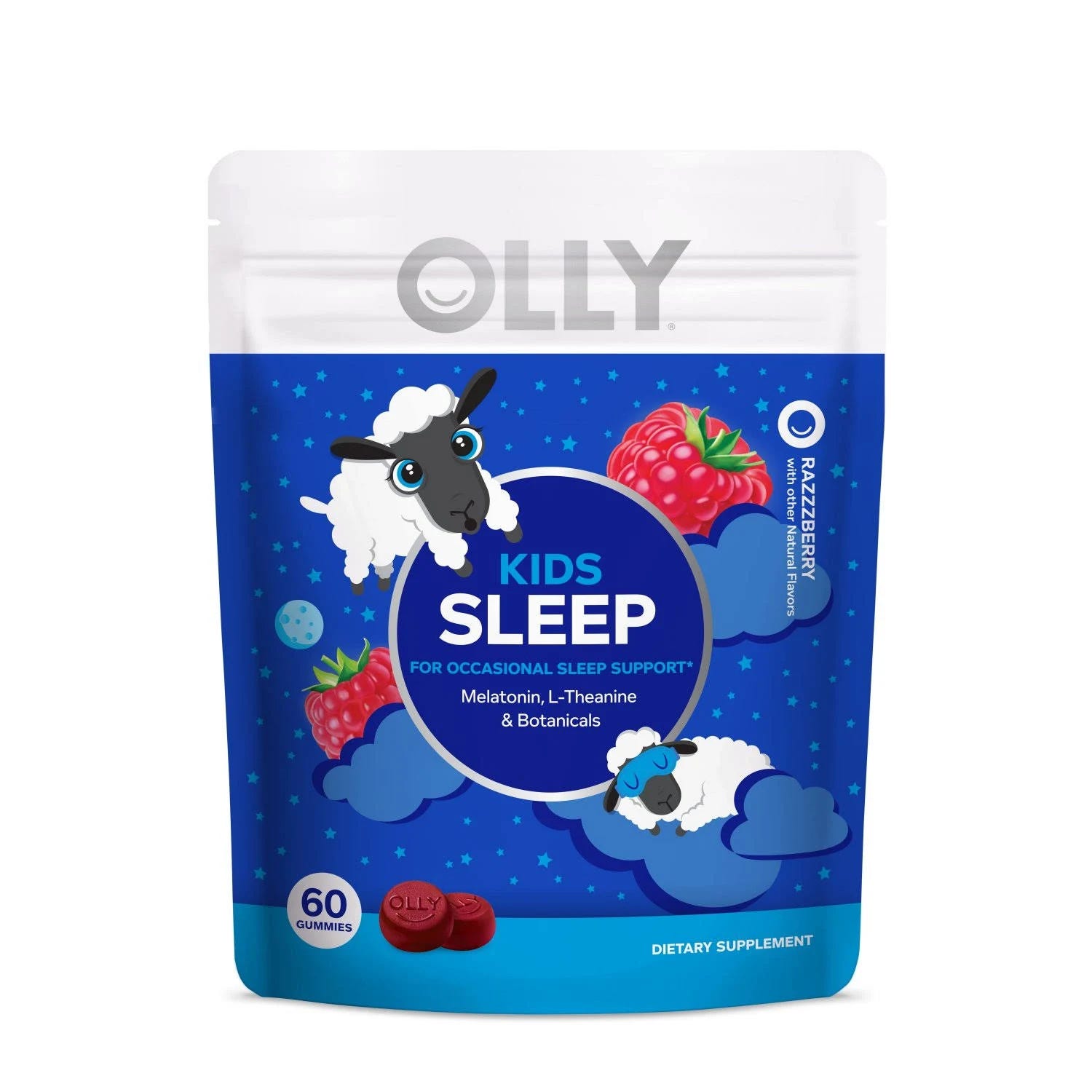 Olly Kids Gummies for Sleep Support: Melatonin, L Theanine, Raspberry, 60 ct Pouch | Image