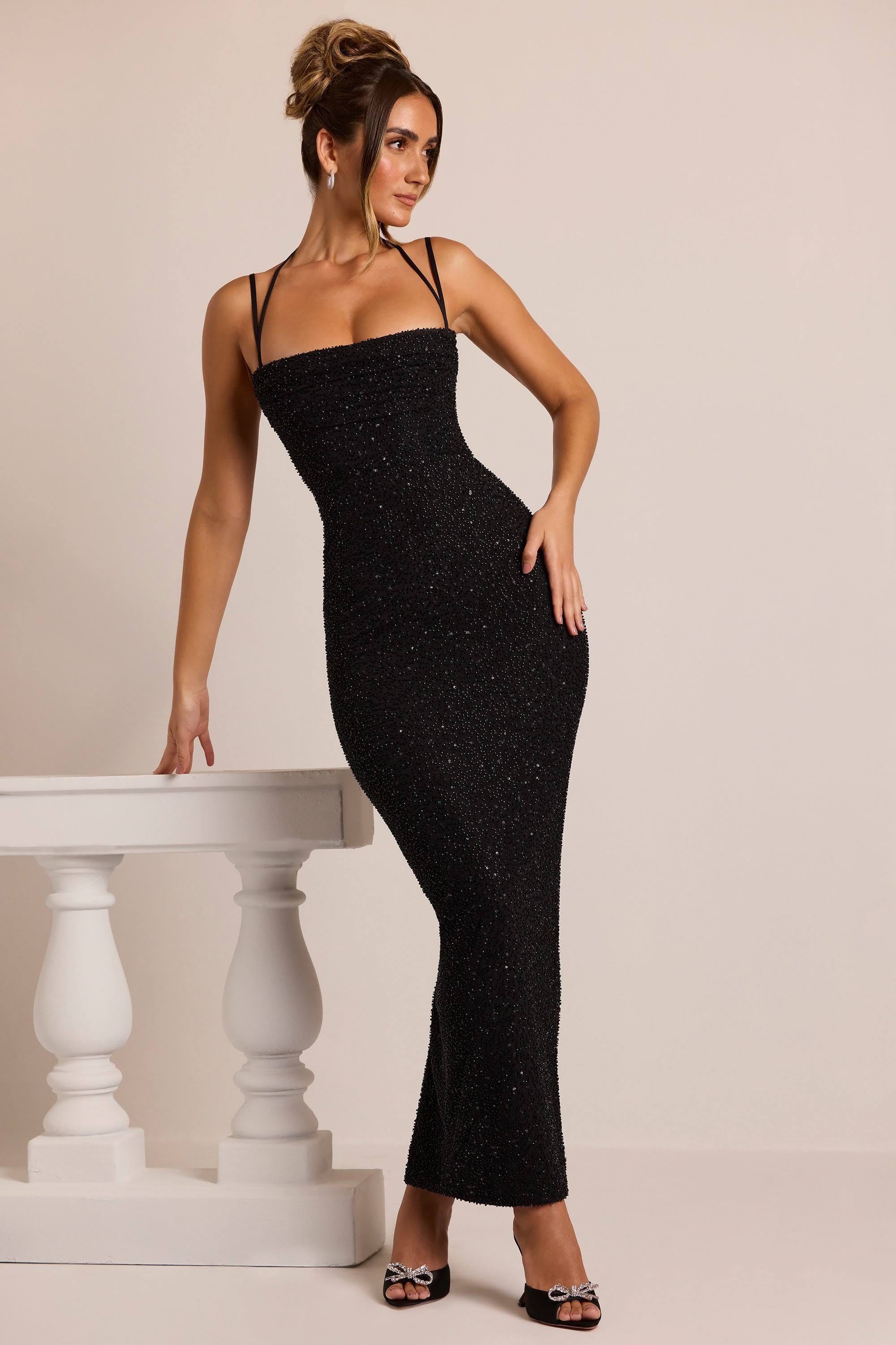 Stunning Black Sequin Maxi Dress by Oh Polly | Image