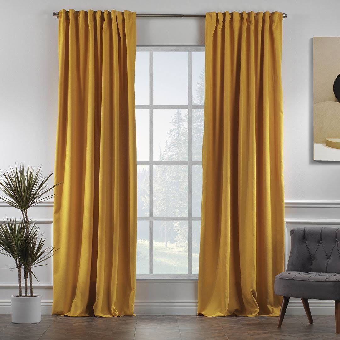 Stylish Yellow Room Darkening Velvet Curtain | Image