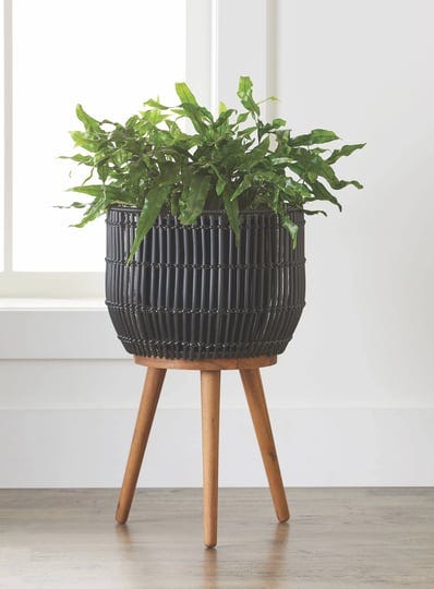 better-homes-gardens-black-round-resin-planter-stand-set-with-wood-legs-1