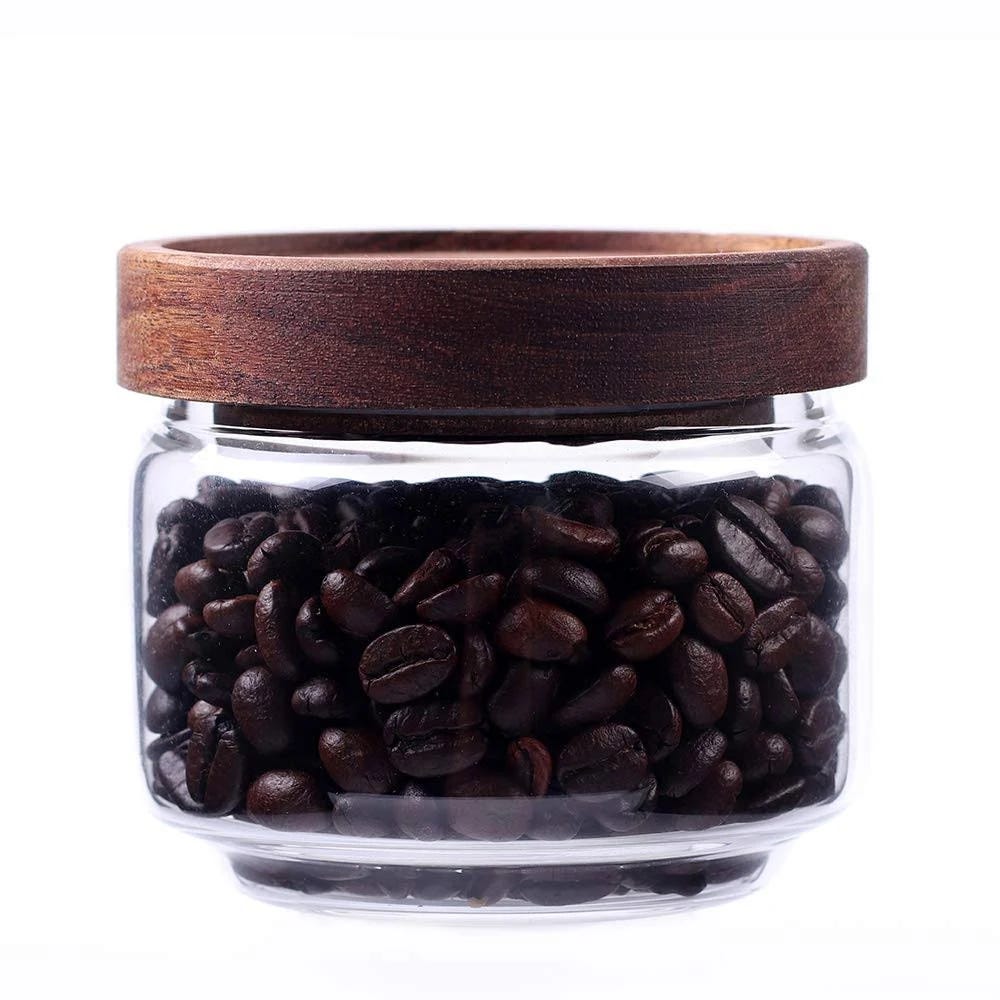 High-Quality Borosilicate Glass Coffee Canister with Wooden Lid | Image