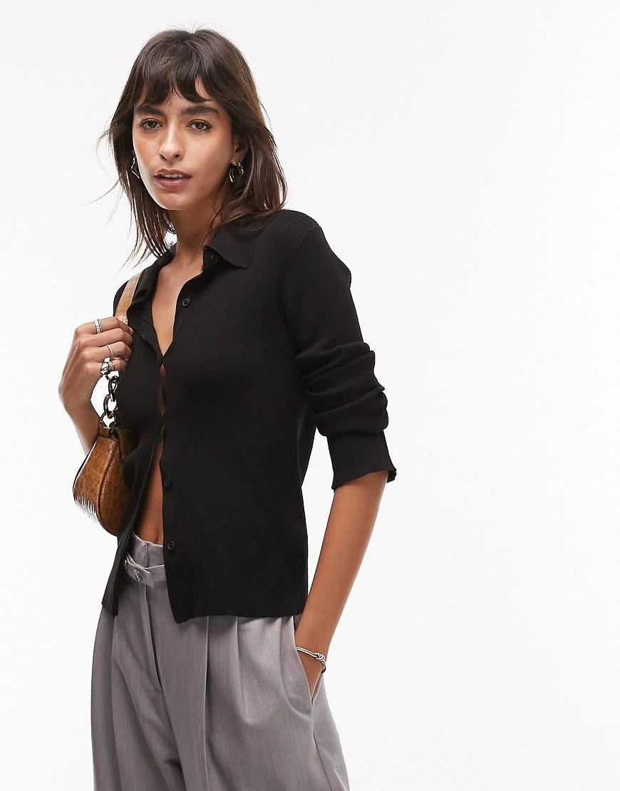 Black Knitted Cardigan for Women by Topshop (73% Viscose, 27% Nylon) | Image