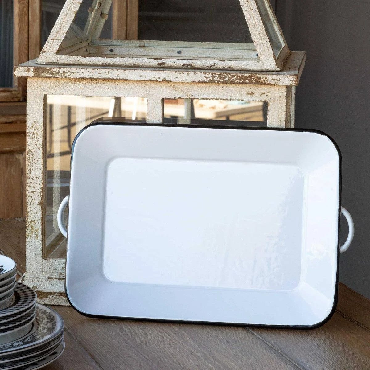 Vintage Farmhouse-Style Enamelware Rectangle Tray | Image