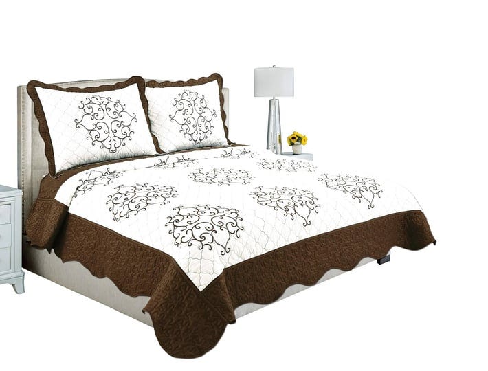 marina-decoration-embroidered-stitching-coverlet-bedspread-ultra-soft-solid-summer-quilt-set-brown-k-1