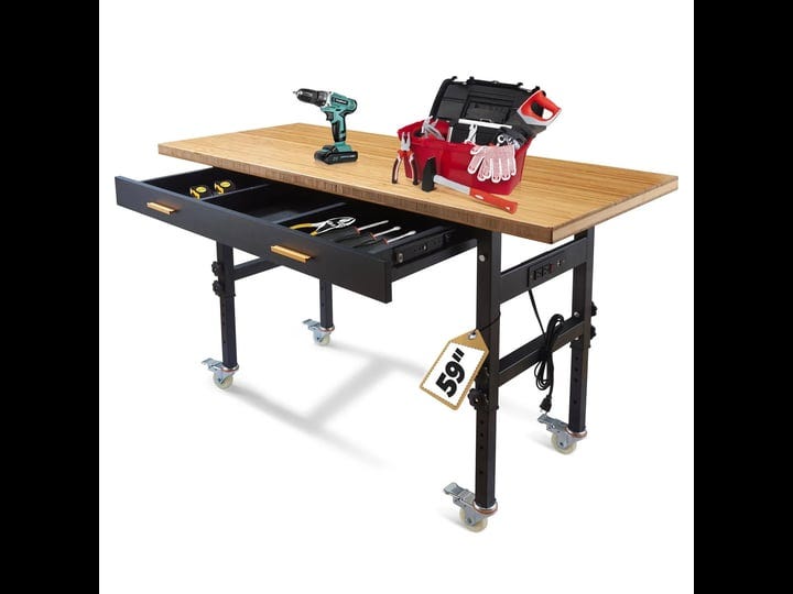 59-workbench-for-garage-work-bench-with-drawers-power-outlets-casters-natural-bamboo-wood-top-adjust-1