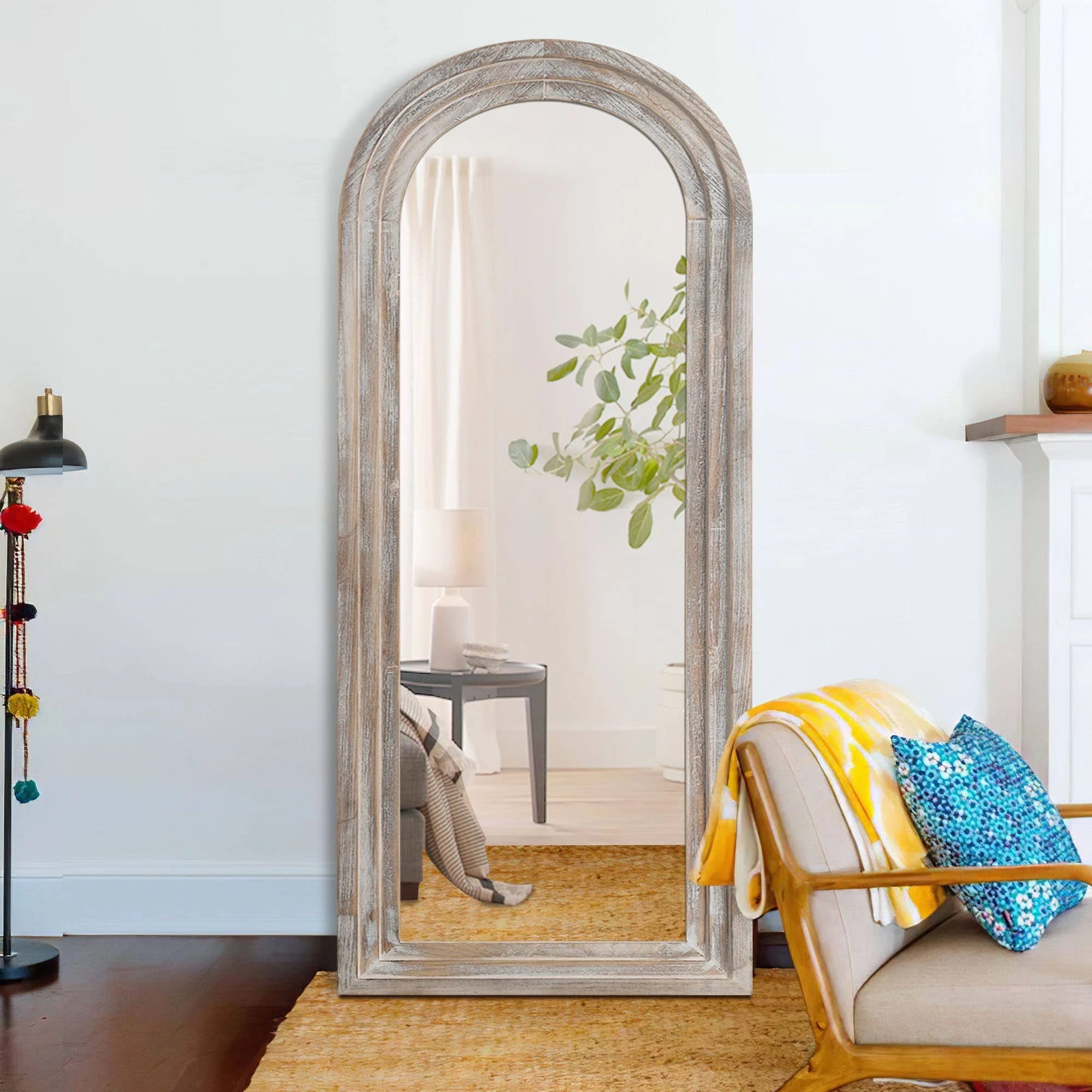 Rustic Arched Full Length Floor Mirror for Bedroom, Living Room, and Bathroom | Image