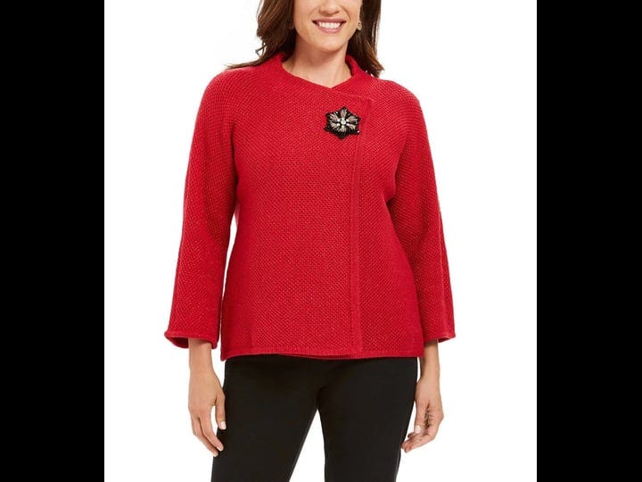 jm-collection-womens-petite-wrap-front-brooch-sweater-blazer-red-size-medium-1