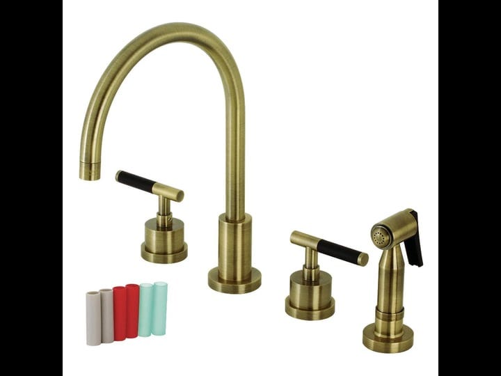 kaiser-widespread-kitchen-faucet-with-brass-sprayer-antique-brass-1