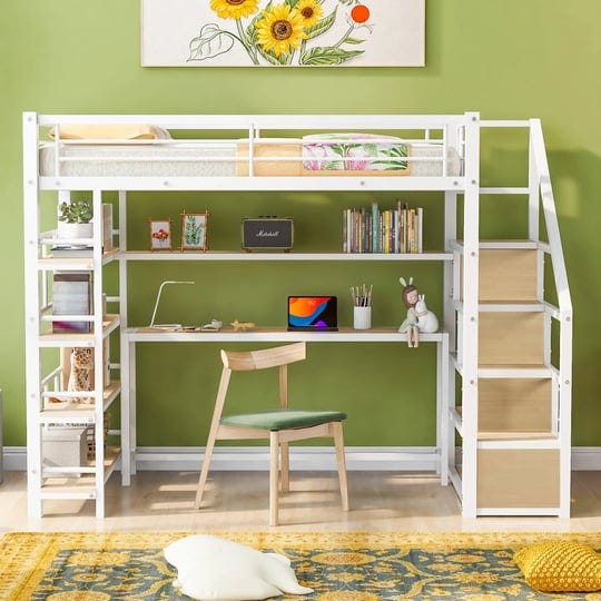 bellemave-twin-loft-bed-with-desk-metal-loft-bed-with-bookcase-storage-staircase-and-4-tier-shelves--1