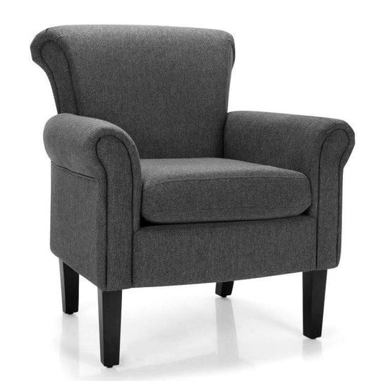 costway-upholstered-fabric-accent-chair-with-adjustable-foot-pads-dark-gray-1